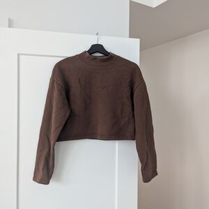 OAK + FORT Chocolate Brown Ribbed-Neck Sweatshirt
